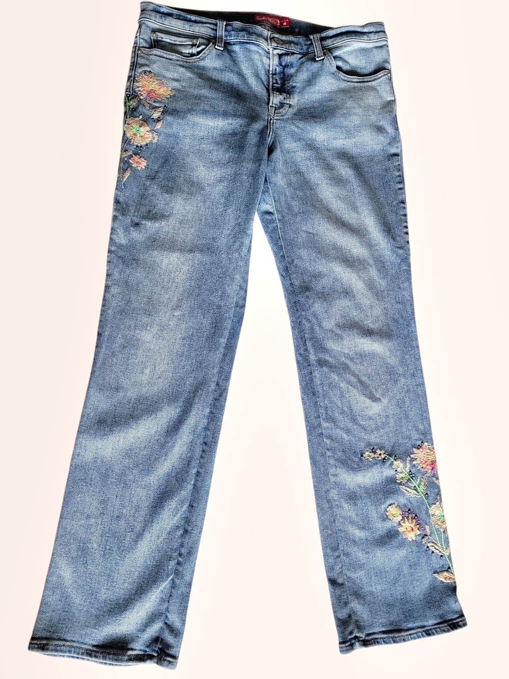 Lucky Brand Embroidered Floral Jeans Boho Festival Mid Rise 14 Straight Legend - Picture 2 of 12